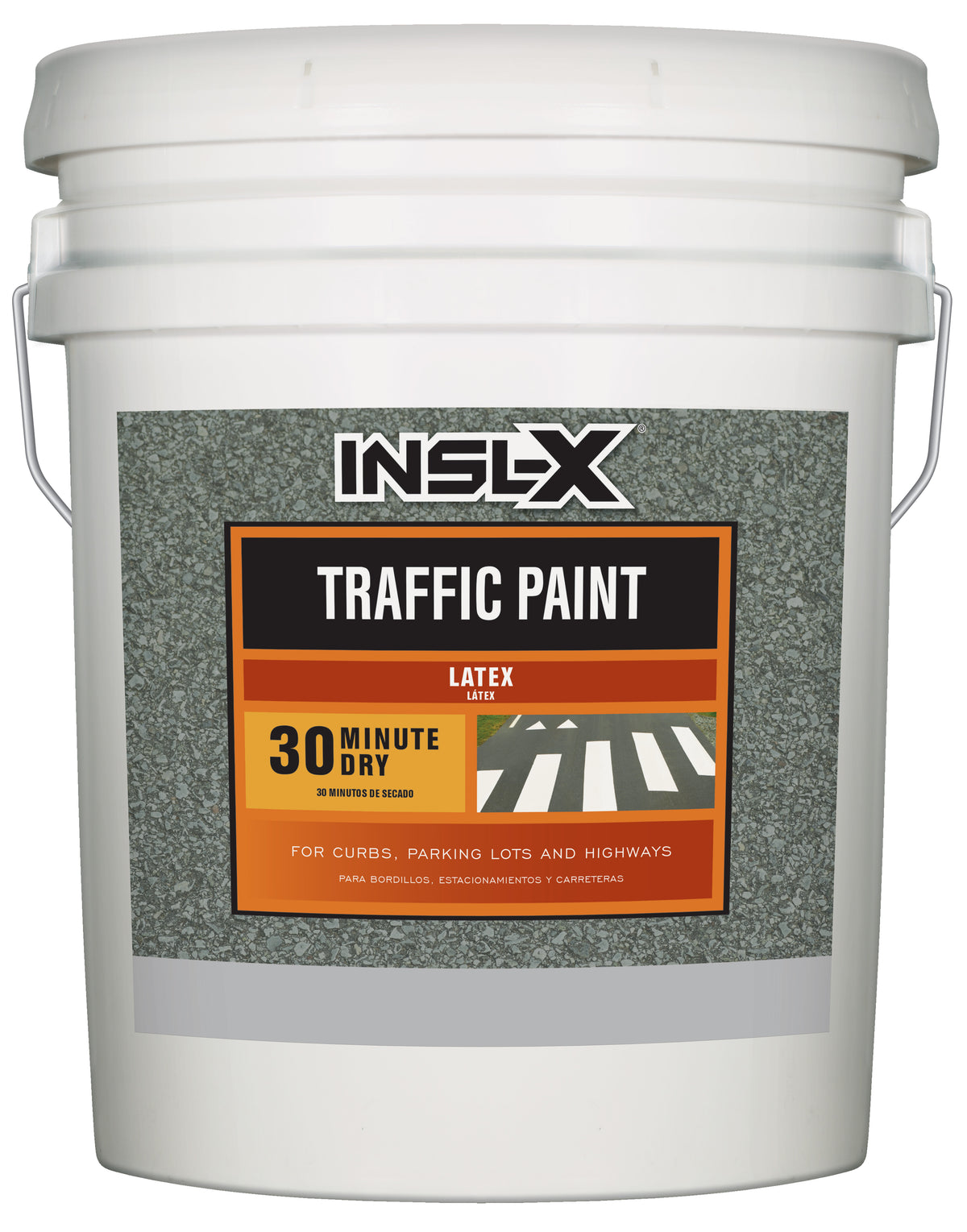 Insl-X Latex Traffic Paint 5 gallon bucket on a white background