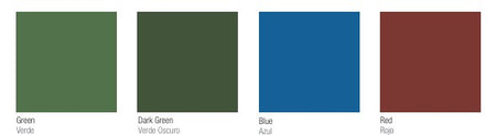 Insl-X Tru-Flex Finish Coat Color swatches labeled Green, Dark Green, Blue, and Red on a white background