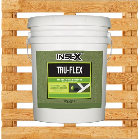 White bucket with INSL-X Tru-Flex label on a wooden background