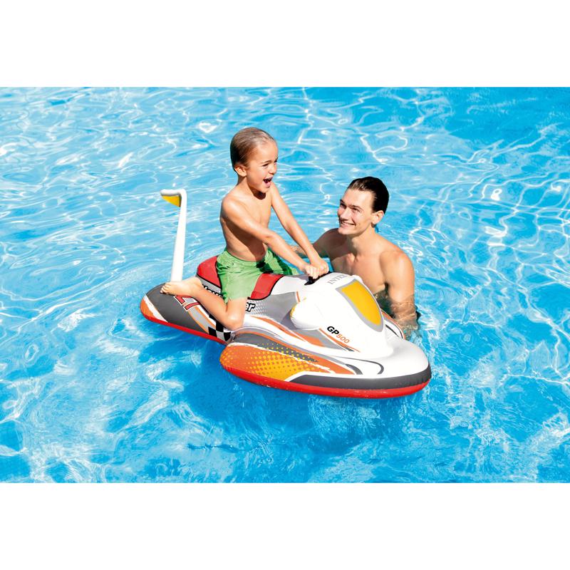 Child on the Intex Multicolored Vinyl Inflatable Wave Rider Pool Float 57520EP in a pool