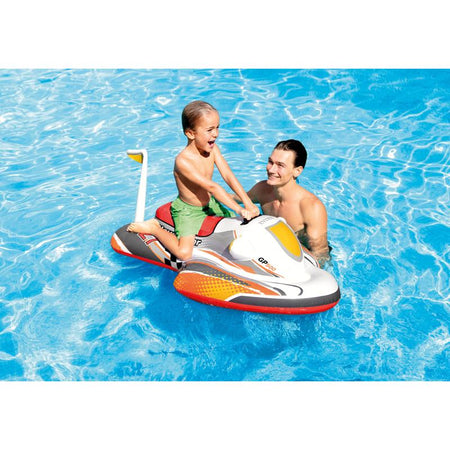 Child on the Intex Multicolored Vinyl Inflatable Wave Rider Pool Float 57520EP in a pool
