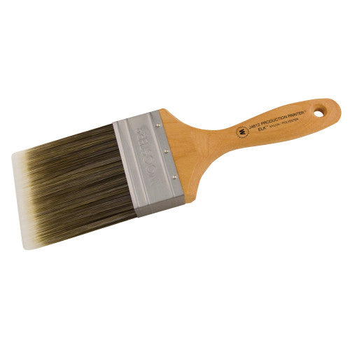 Close up of the Wooster 3" Production Painter Elk Wall Brush J4612 with a maple handle.