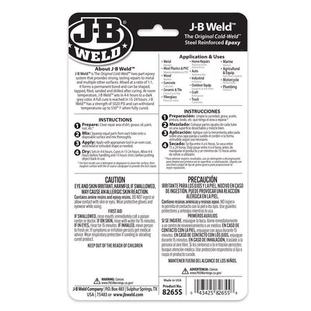 J-B Weld Cold Weld Epoxy back of package.