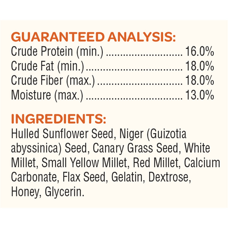 Kaytee Songbird Sunflower Energy Treat Bar 14.5 Oz 100537085 nutritional analysis