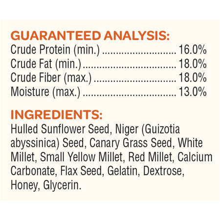 Kaytee Songbird Sunflower Energy Treat Bar 14.5 Oz 100537085 nutritional analysis