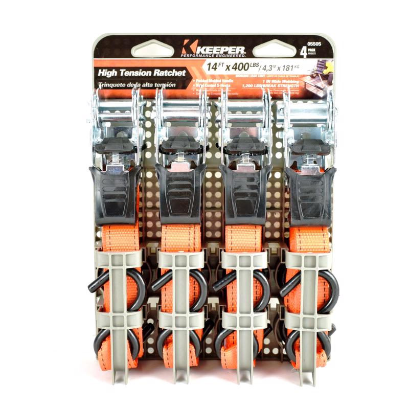 Keeper 1 in. W X 14 ft. L Orange High Tension Ratchet Tie Down 4-Pack 05505