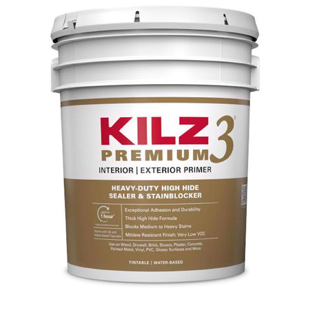 KILZ Premium 5 gallon paint can on a white background