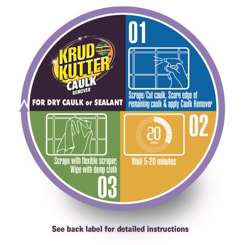 Krud Kutter Caulk Remover container with usage instructions for dry caulk on a white background