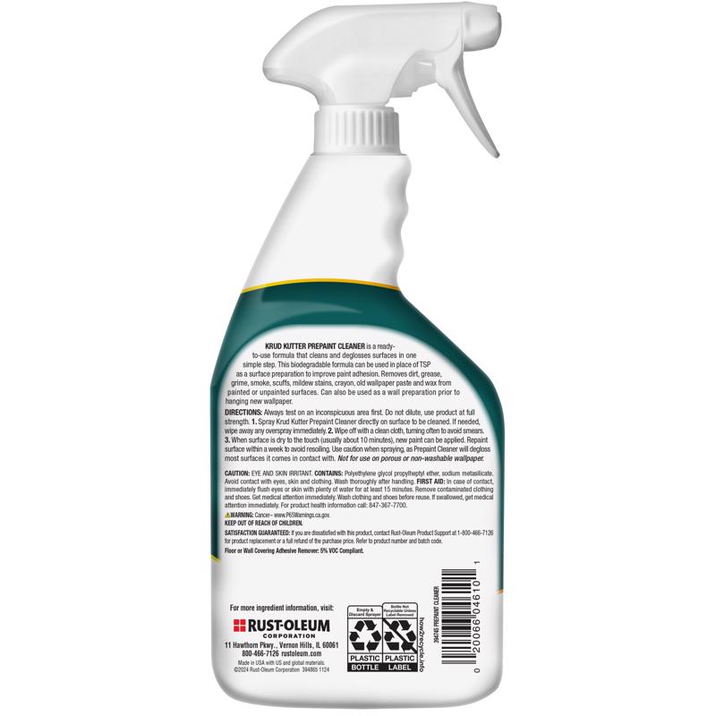 Krud Kutter PrePaint Cleaner back label on a white background