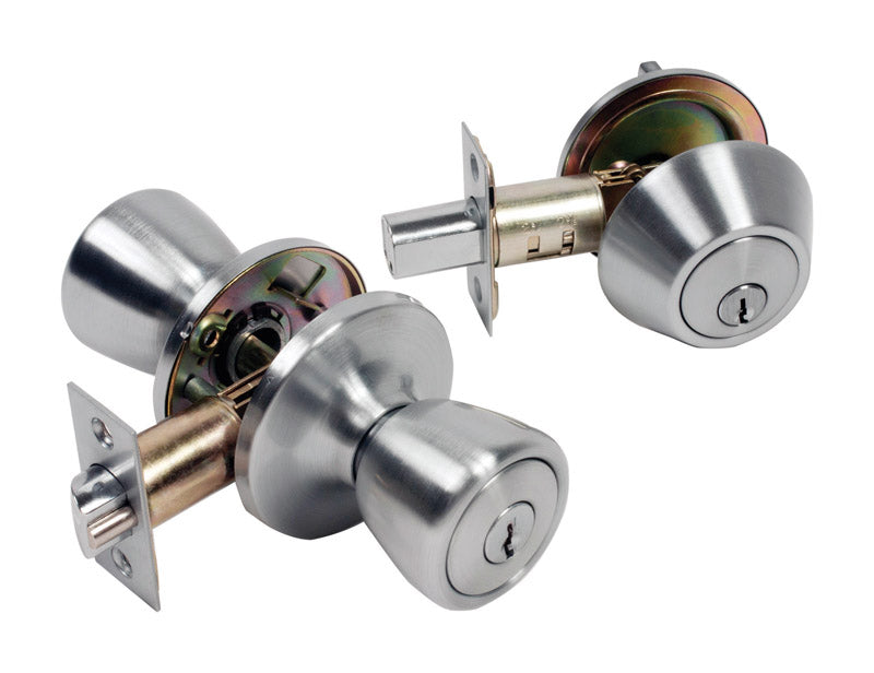 Home Plus Satin Chrome Knob and Deadbolt Set 1-3/4 in. LA2142