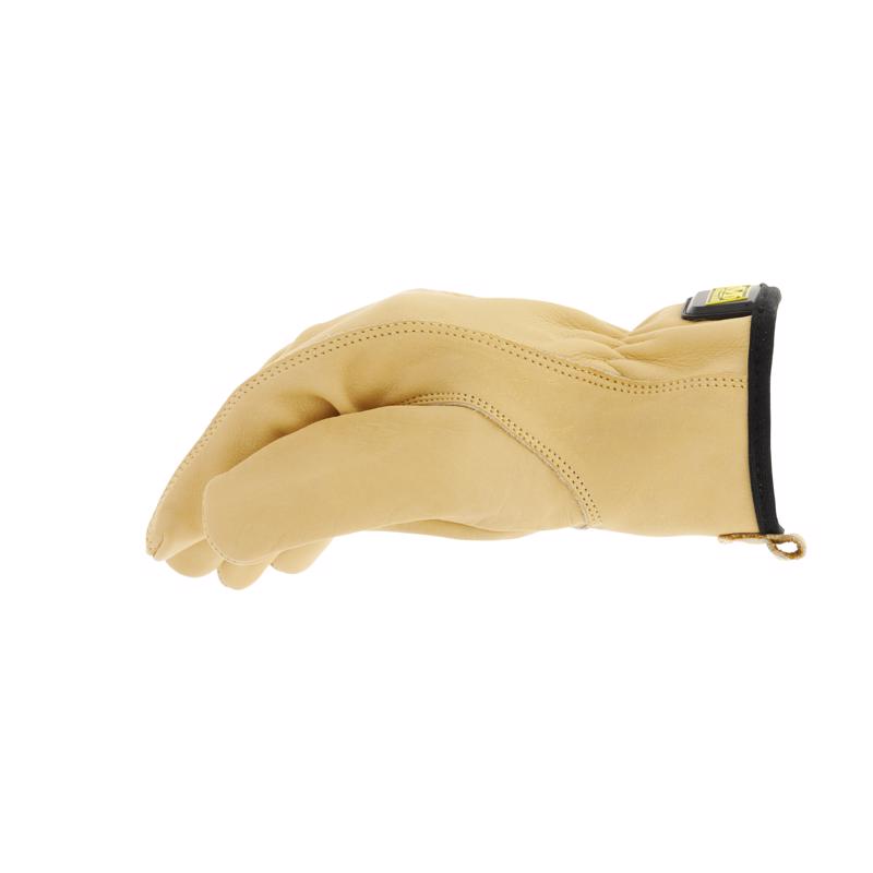 Beige glove with a black cuff on a white background