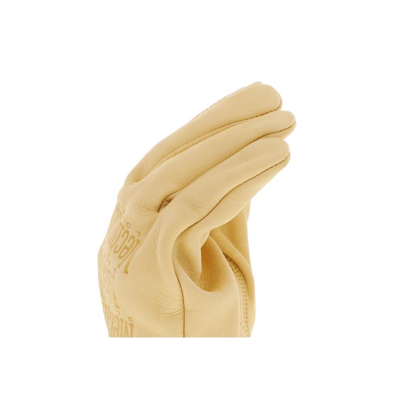 Fingers of a women's work glove on a white background