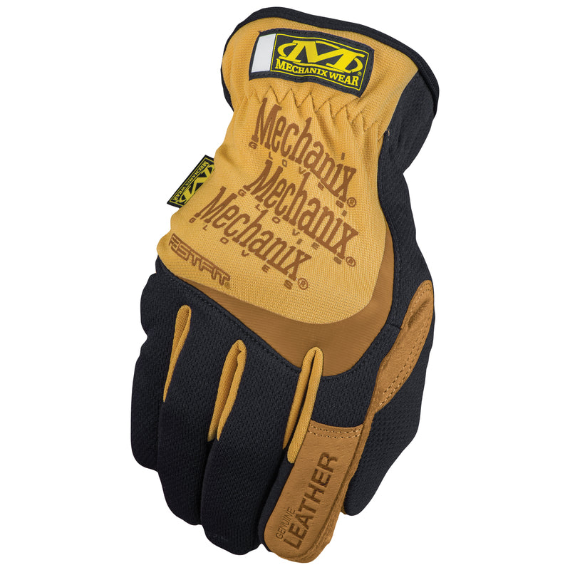 Mechanix Wear leather work glove on a white background