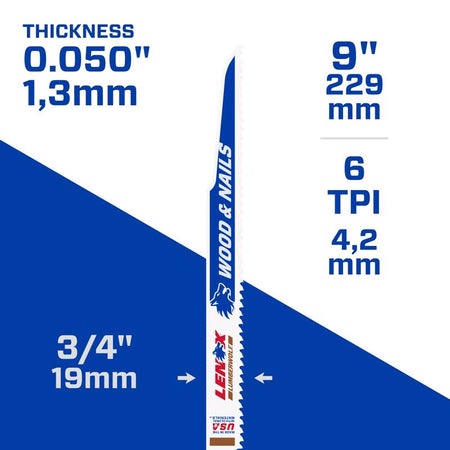 Lenox 6 TPI 9-3/4 In. Wood Bi-Metal Reciprocating Saw Blade 20587-S956R product dimensions and specs