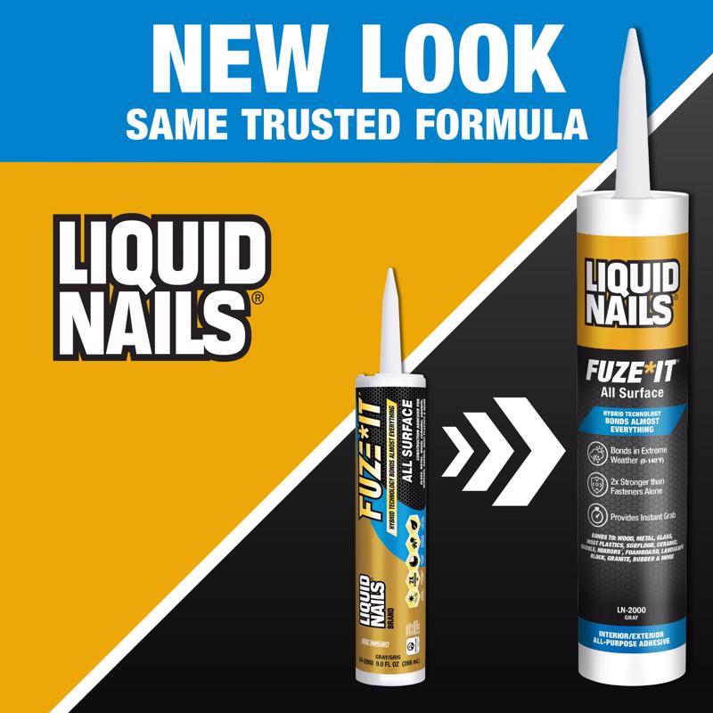 Liquid Nails Fuze It! 9oz All Surface Adhesive New Label Infographic