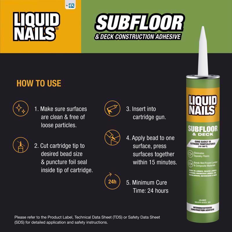 Liquid Nails 28 Oz Subfloor & Deck Construction Adhesive How To Use Infographic