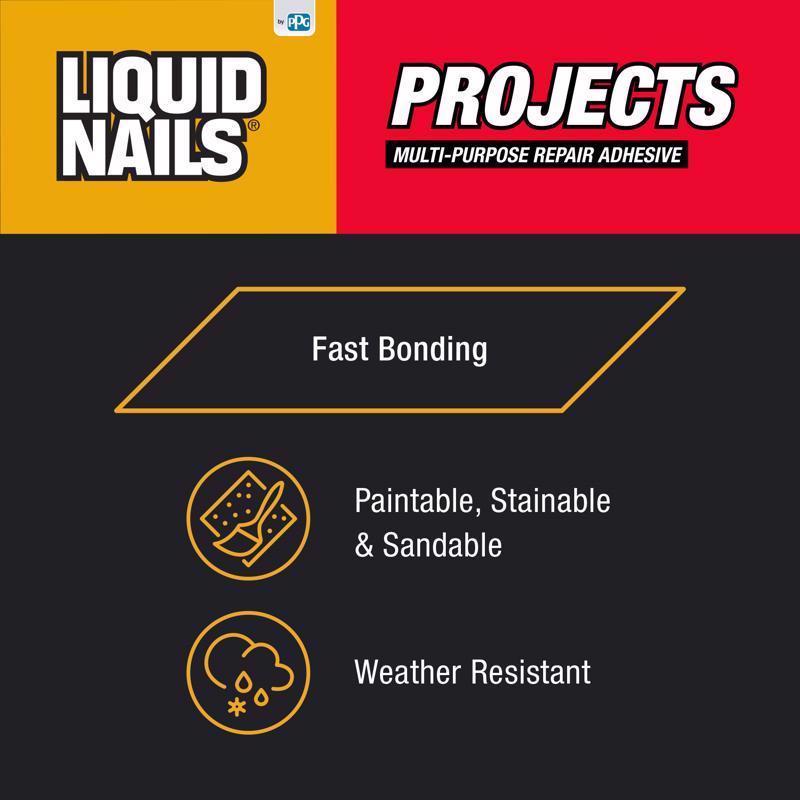 Liquid Nails Small Projects Repair Adhesive Product Highlight Infographic