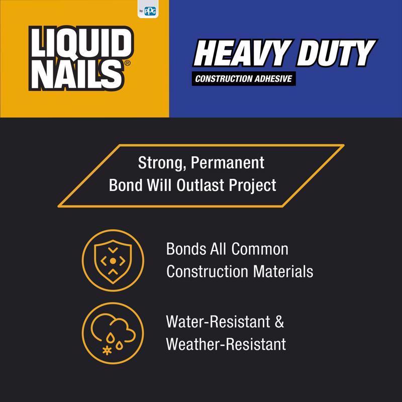 Liquid Nails Heavy Duty Construction & Remodeling Adhesive Product Highlight Infographic