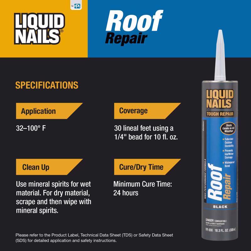 Liquid Nails Tough Repair Black Roof Repair Sealant Specifications