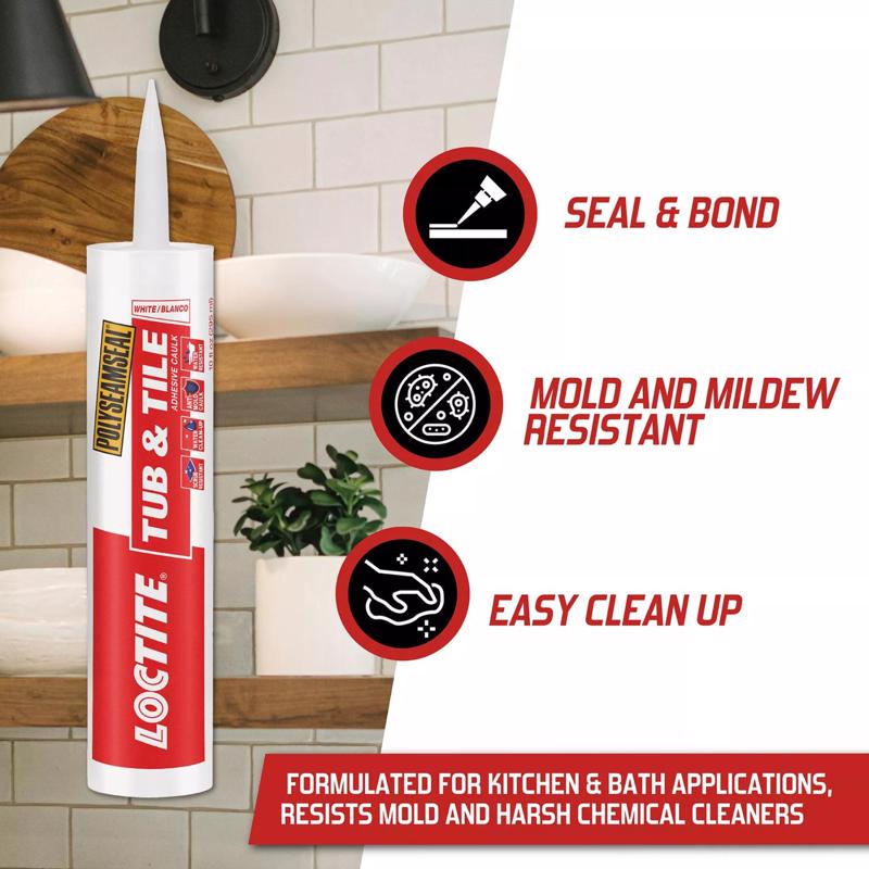 Loctite Polyseamseal 5.5 Oz Tub & Tile Adhesive Caulk Highlight Infographic