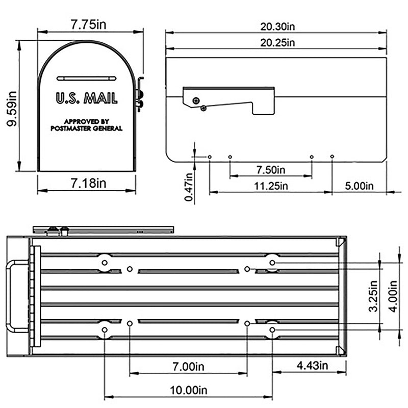 Gibraltar Mailboxes Ironside Contemporary Galvanized Steel Post Mount Black Mailbox MB801BAM-1