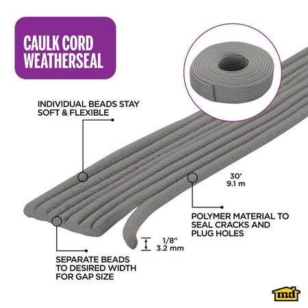 MD Building Products Caulk Cord dimensions infographic
