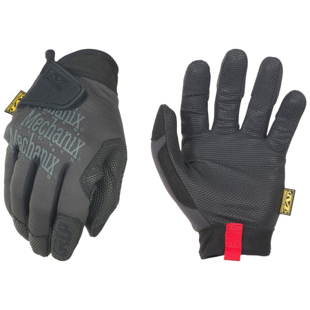 Pair of grey Mechanix gloves on a white background