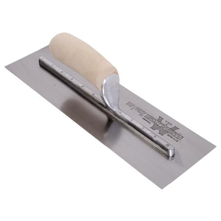 Marshalltown 14" High Carbon Steel Finishing Trowel with Curved Wood Handle