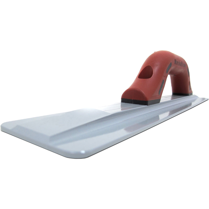 Marshalltown Beveled End Magnesium Hand Float with DuraSoft® Handle showcasing a close up of the front of the blade.