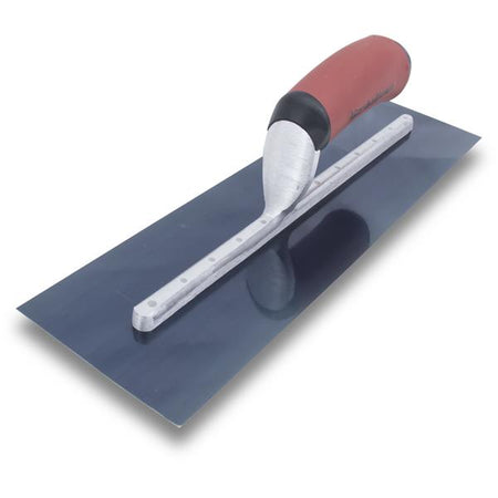 Marshalltown Blue Steel Finishing Trowel with Curved DuraSoft® Handle on white background