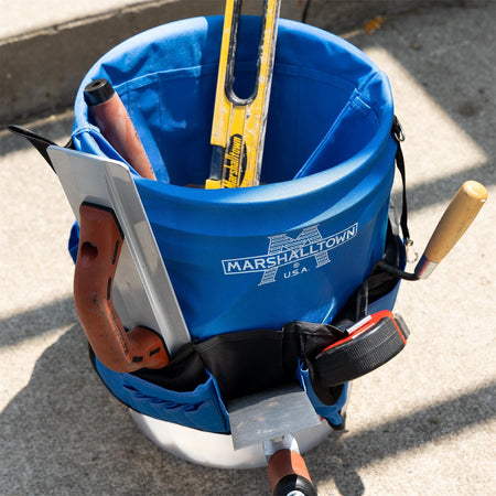 Marshalltown Super Bucket Bag on a bucket with tools