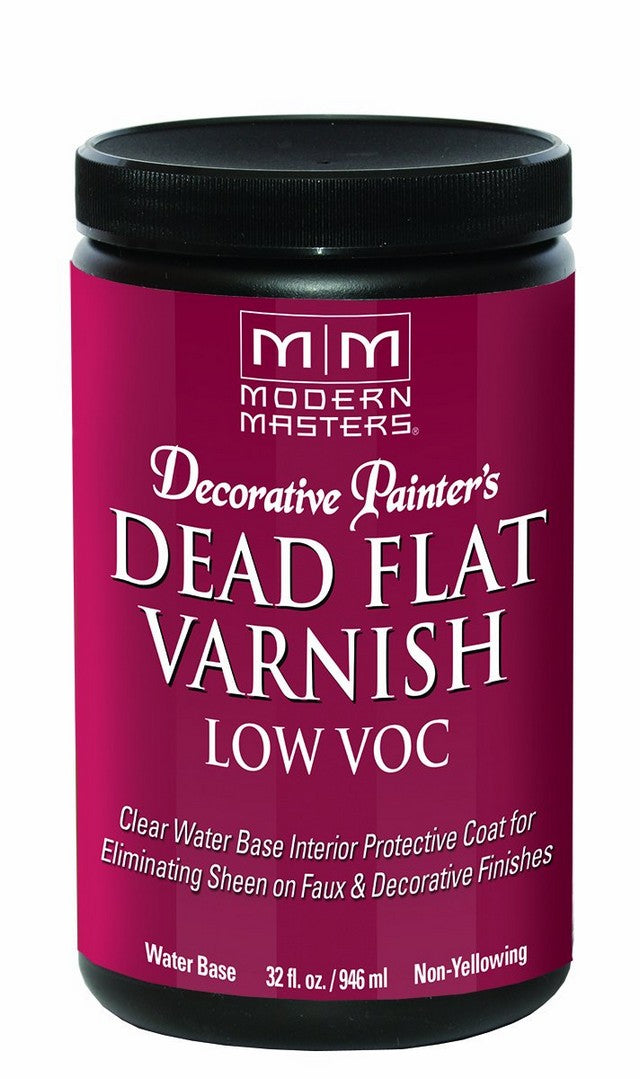 Modern Masters decorative painter's low VOC dead flat varnish container on a white background
