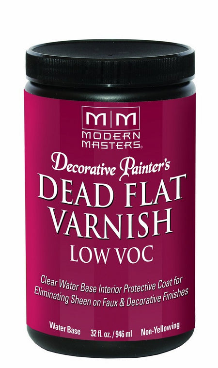 Modern Masters decorative painter's low VOC dead flat varnish container on a white background