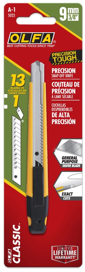OLFA 9mm A-1 Auto-Lock Precision Utility Knife precision knife set with blade and cutter in packaging