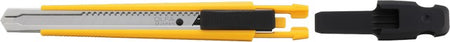 OLFA 9mm A-1 Auto-Lock Precision Utility Knife with yellow handles and black blades on a white background