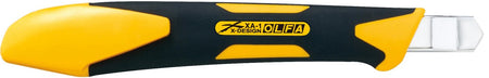 Back of the OLFA 9mm XA-1 Fiberglass Precision Knife with black and yellow design on a white background