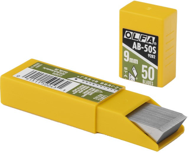 OLFA AB-50S 9mm 13-pt Stainless-Steel Precision Snap-Off Blade 50-Pack on a white background