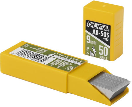 OLFA AB-50S 9mm 13-pt Stainless-Steel Precision Snap-Off Blade 50-Pack on a white background