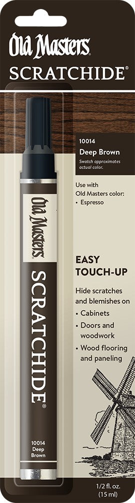Old Masters Scratchhide Deep Brown pen with packaging on a white background
