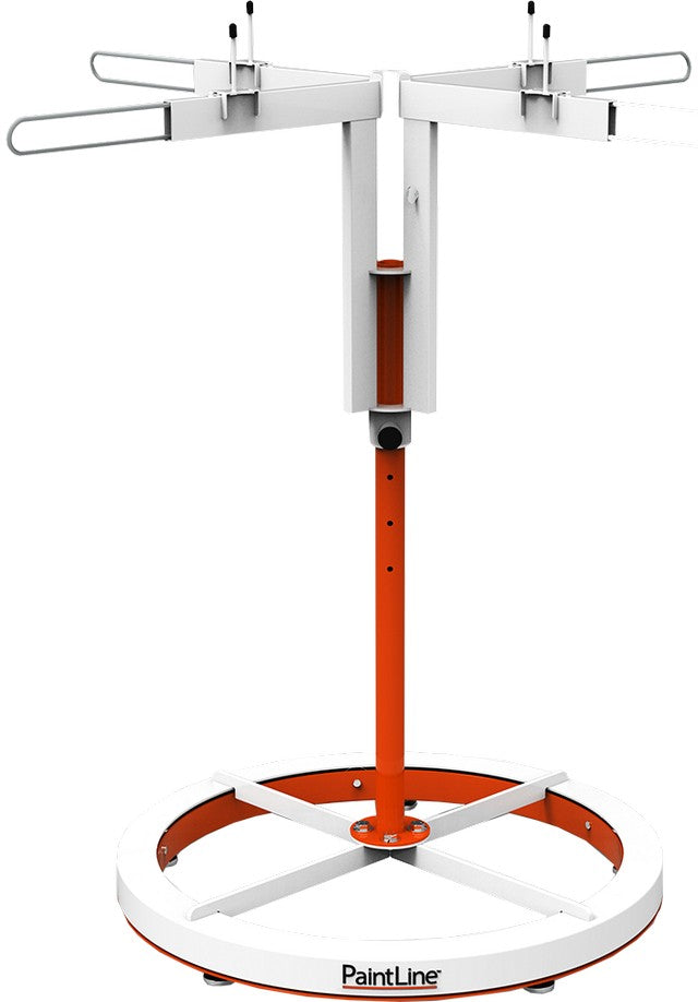 PaintLine SPTYHD stand with white top and orange base on a white background