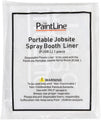 Packaging of The PaintLine Portable Jobsite Spray Booth Liner with warning label.
