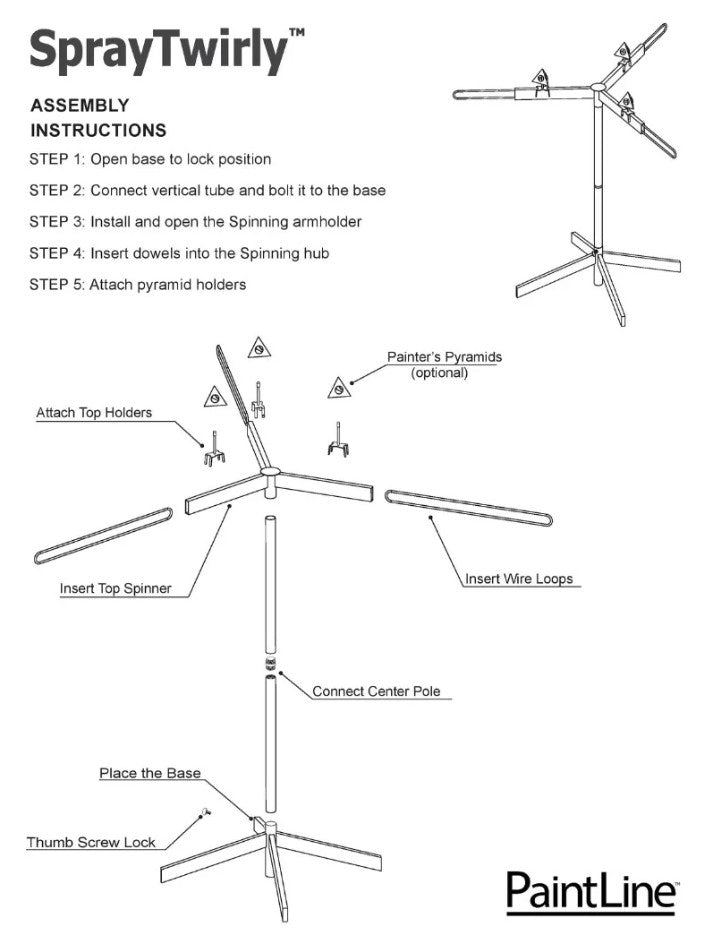 Paintline SPTY Spray Twirly Rotating Spray Table assembly instructions diagram on a white background