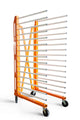 Orange and white rack with multiple bars on a white background