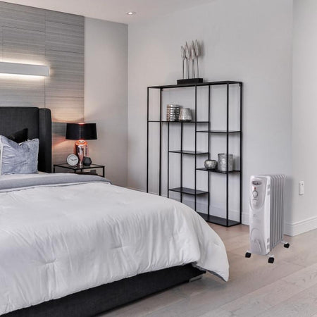 Perfect Aire 1PHL25M Radiator Heater shown in a bedroom