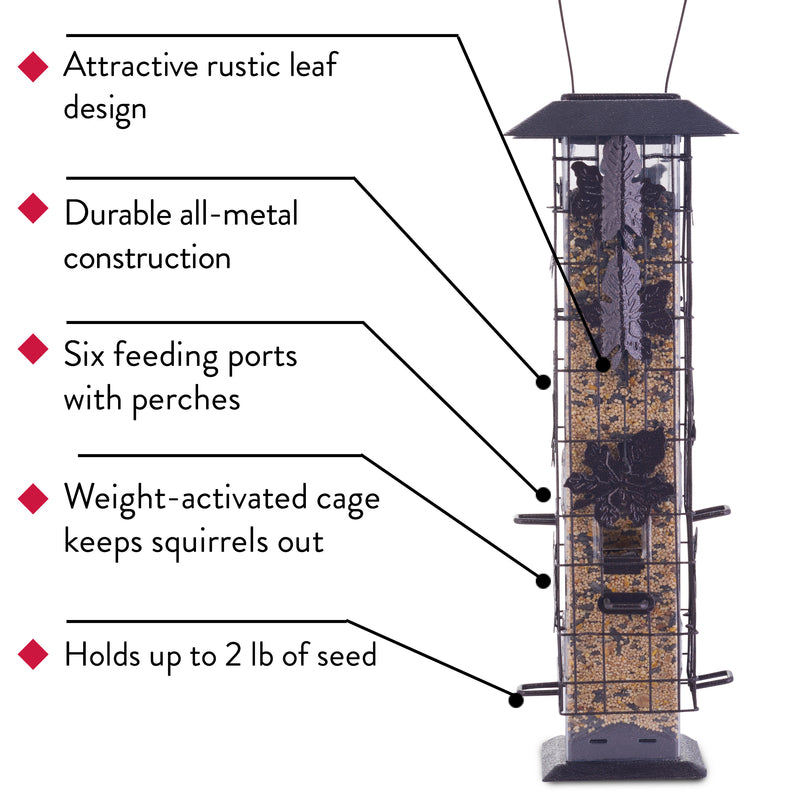 Perky-Pet Squirrel-Be-Gone Wild Bird Feeder 336 product highlights infographic
