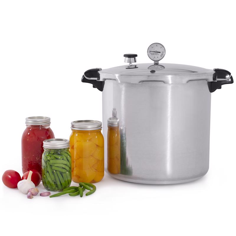 Jars full of food next to the Presto 23 Quart Pressure Canner 01781