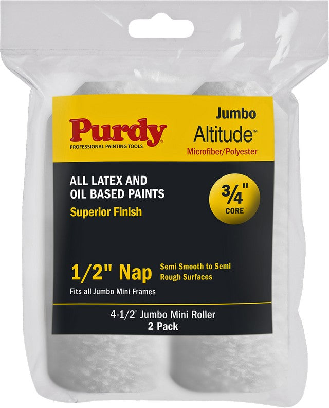 Purdy Jumbo Altitude mini roller 1/2 inch nap packaging with yellow and black label.