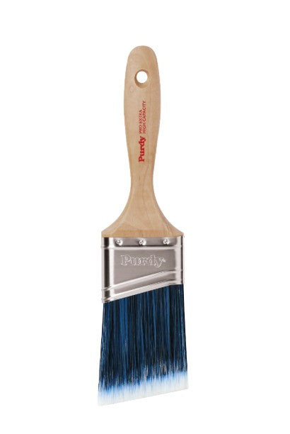 Purdy Pro-Extra High Capacity paint brush with blue bristles and wooden handle on a white background