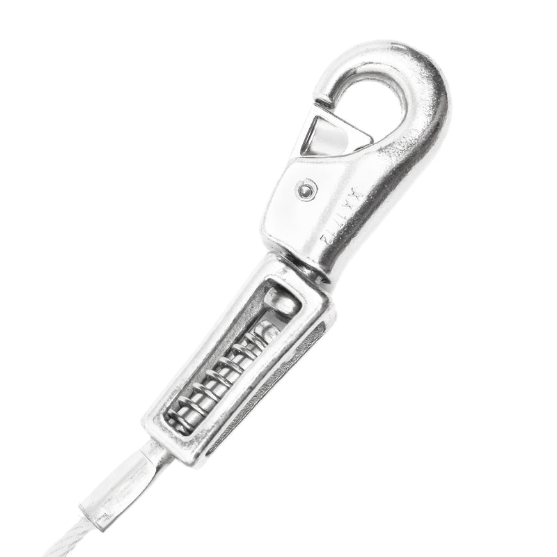 PDQ 15 Ft Extra Heavy Duty Vinyl Coated Dog Tie Out clip with a hook on a white background