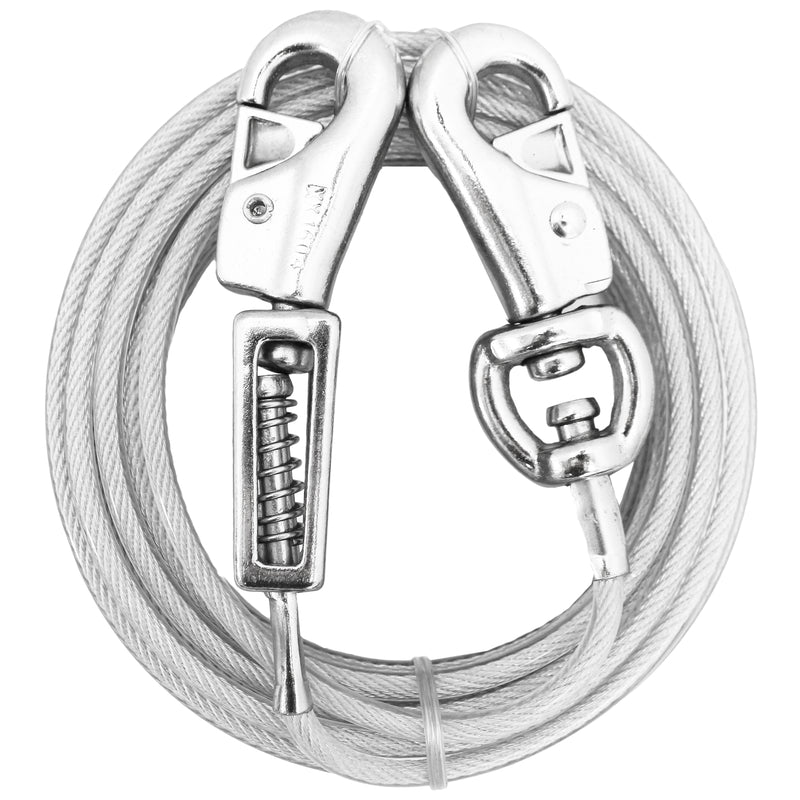 PDQ 30 Ft Extra Heavy Duty Vinyl Coated Dog Tie Out with two interlocking clasps on a white background